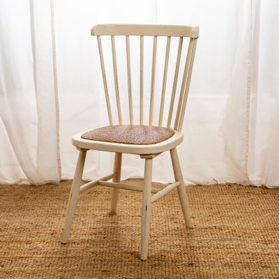 כיסא בעיצוב רטרו מושב ראטן משענת פסים עץ מלא