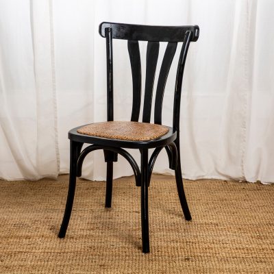 כיסא אוכל עיצוב כפרי שחור משענת פסים עץ מלא