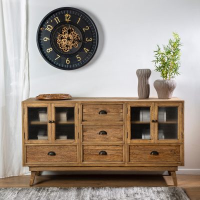 שידה לסלון עיצוב כפרי אחסון פרקטי עץ מלא מגירות ודלתות