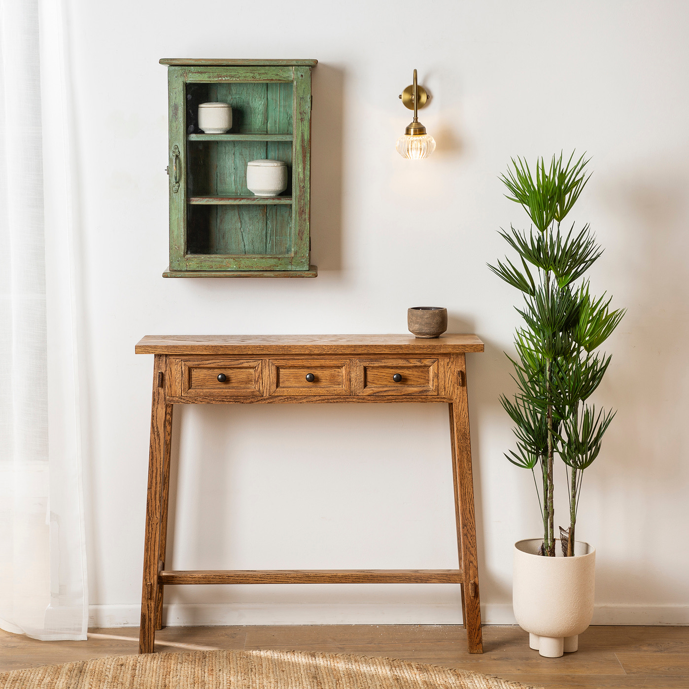 קונסולת כניסה לבית עיצוב כפרי עץ מלא מגירות אחסון