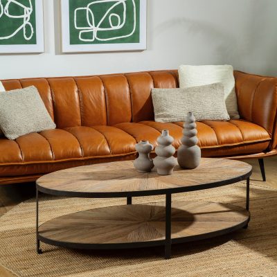 שולחן אובאלי מעוצב עץ מלא עיצוב כפרי פרופיל ברזל