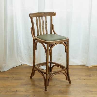 כיסא בר עץ מלא עיצוב כפרי ריפוד קל לניקוי ירוק