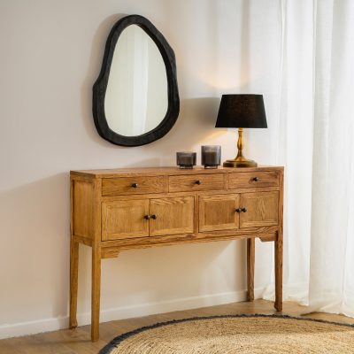 פינה כפרית מעוצבת קונסולת כניסה עץ מלא אחסון ומראה