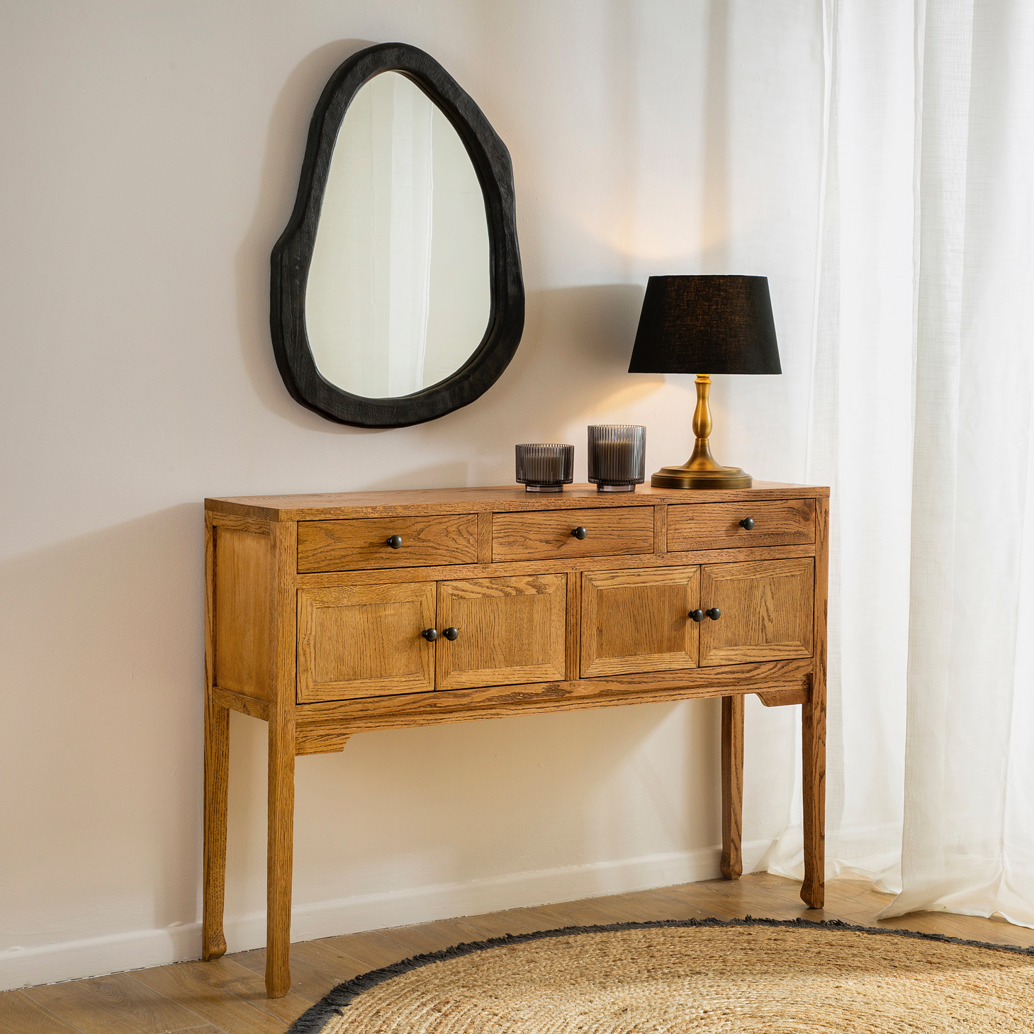 פינה כפרית מעוצבת קונסולת כניסה עץ מלא אחסון ומראה