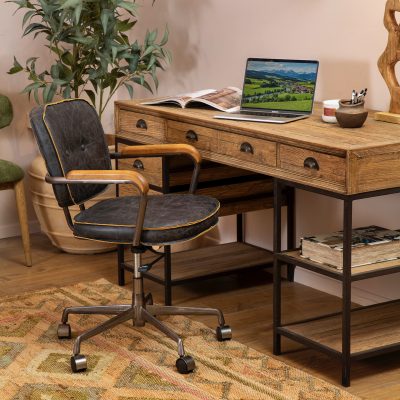 שולחן משרדי מעוצב פינת עבודה כפרית כיסא עור