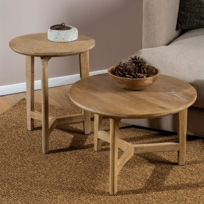 שולחנות צד מעוצבים עץ מלא סט שולחנות עגולים לסלון