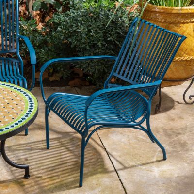 כיסא אלומיניום לגינה ריהוט גן מעוצב ישיבה נמוכה כחול