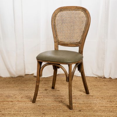 כיסא אוכל מרופד משענת ראטן עץ אלון מלא