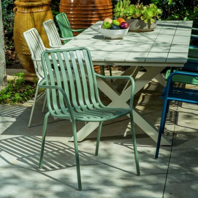 כיסא אלומיניום מעוצב ידיות מסעד אלומיניום עמיד לגינה