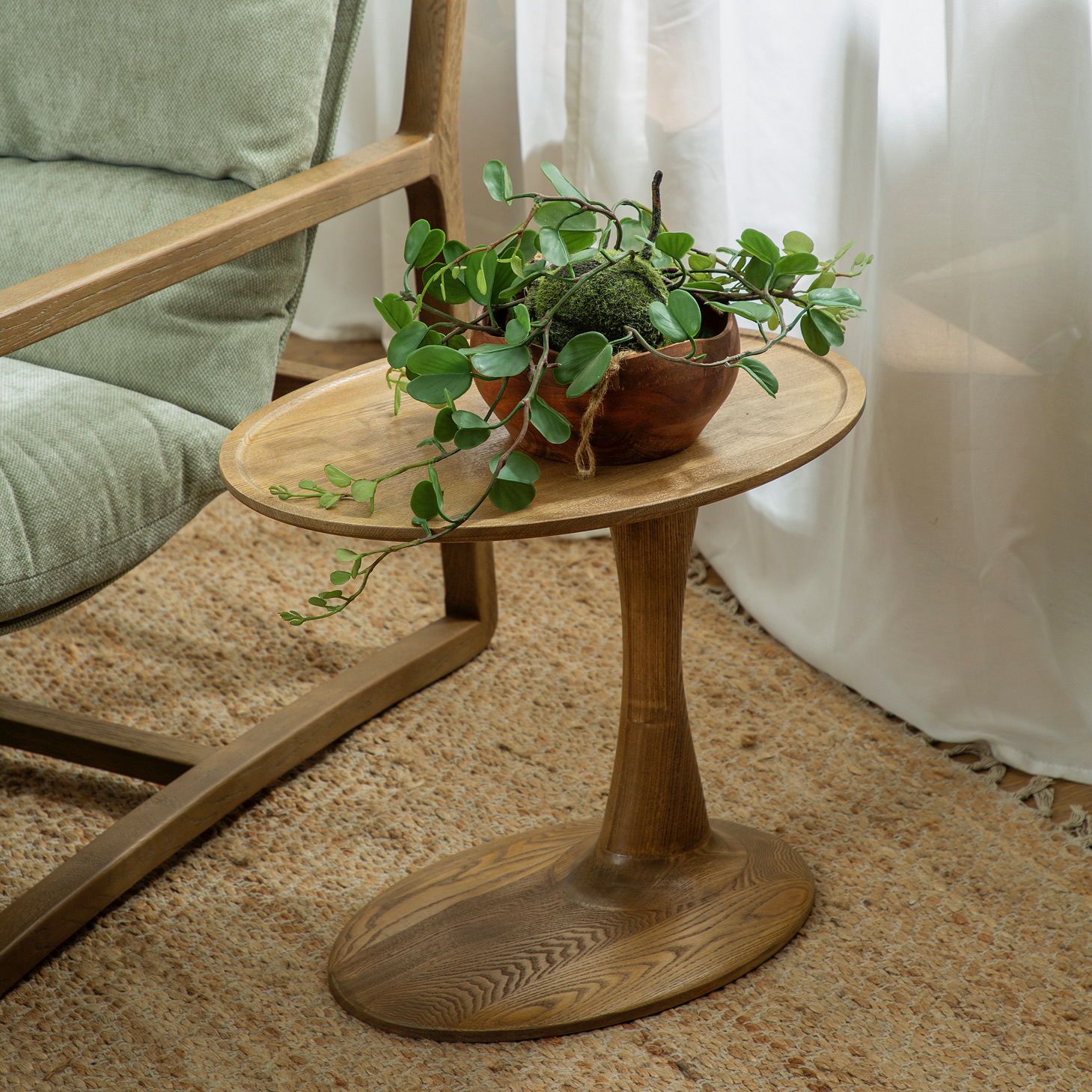 שולחן צד עץ מלא עיצוב כפרי רטרו עציץ כורסא ושטיח