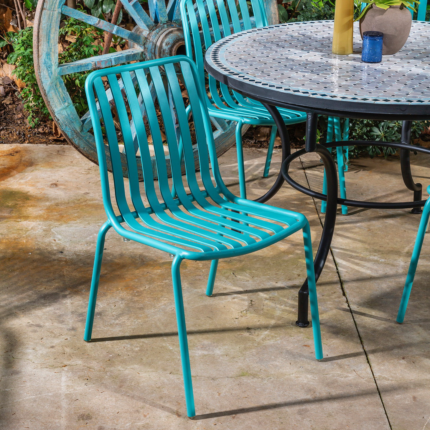 כיסא אלומיניום ללא ידיות לגינה עיצוב כפרי טורקיז