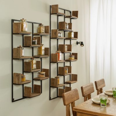 מדפי תליה דקורטיביים אקססוריז עץ מלא וברזל שחור