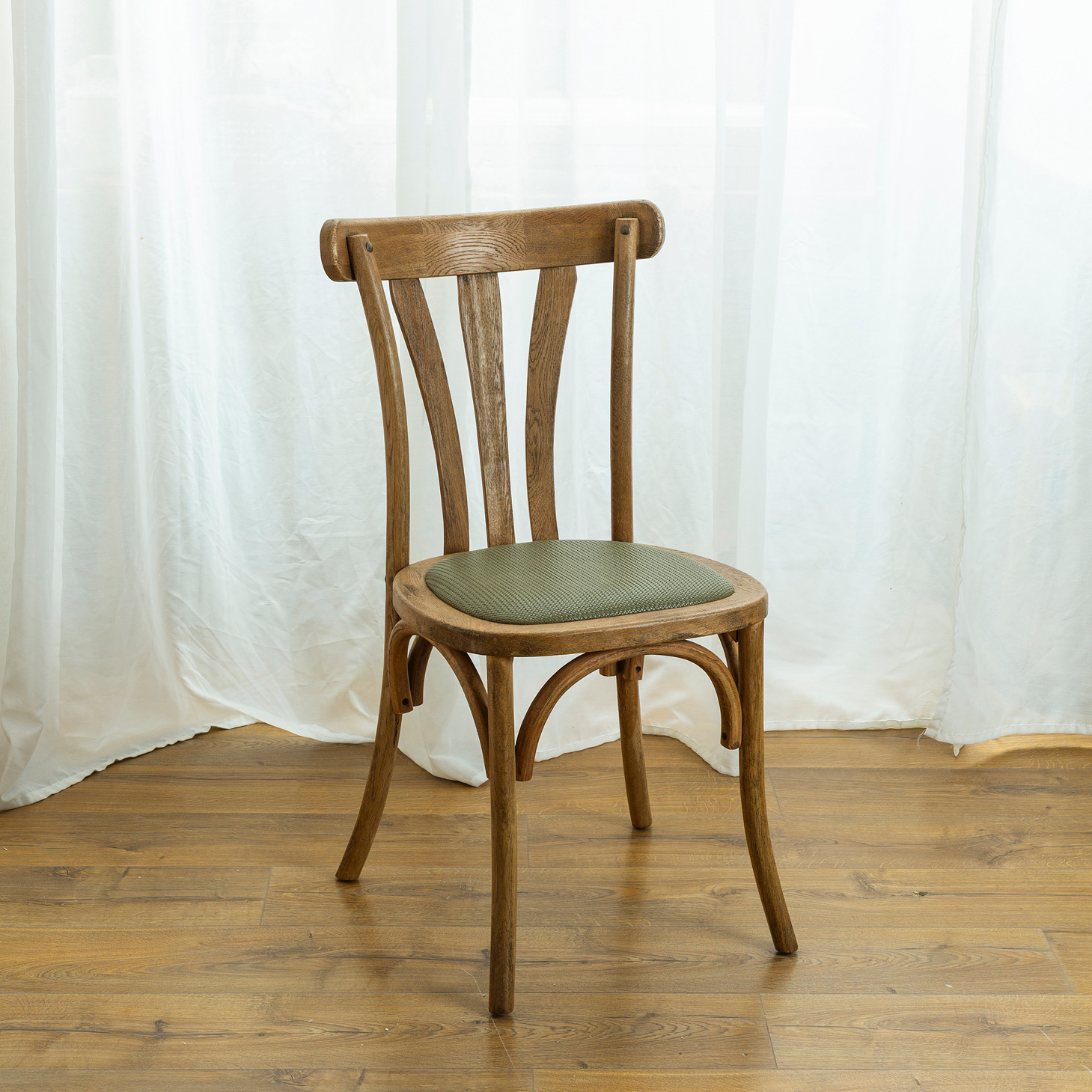 כיסא אוכל בסגנון כפרי עץ אלון מלא טקסטורה טבעית ריפוד דמוי עור