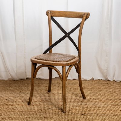 כיסא לפינת האוכל עיצוב כפרי עץ מלא משענת איקס ברזל