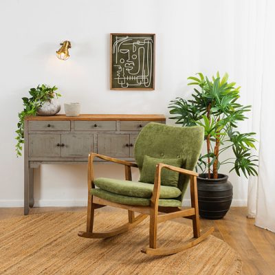 פינה בעיצוב כפרי כורסת וינטג' כורסת נדנדה עץ מלא