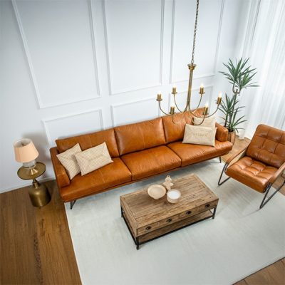 סלון מעוצב עיצוב כפרי מודרני ספת עור איכותי וכורסא