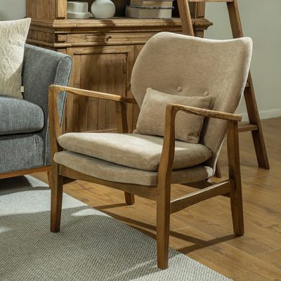 כורסא כפרית מעוצבת סגנון רטרו עץ מלא ובד איכותי