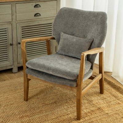 כורסא מרופדת כרית נוי בסיס עץ מלא שידה אפורה