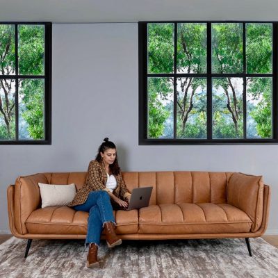 ספת עור מעוצבת סלון כפרי