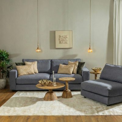 ספה לסלון אפור עיצוב מודרני ספה מודולרית שולחנות סלון עגולים