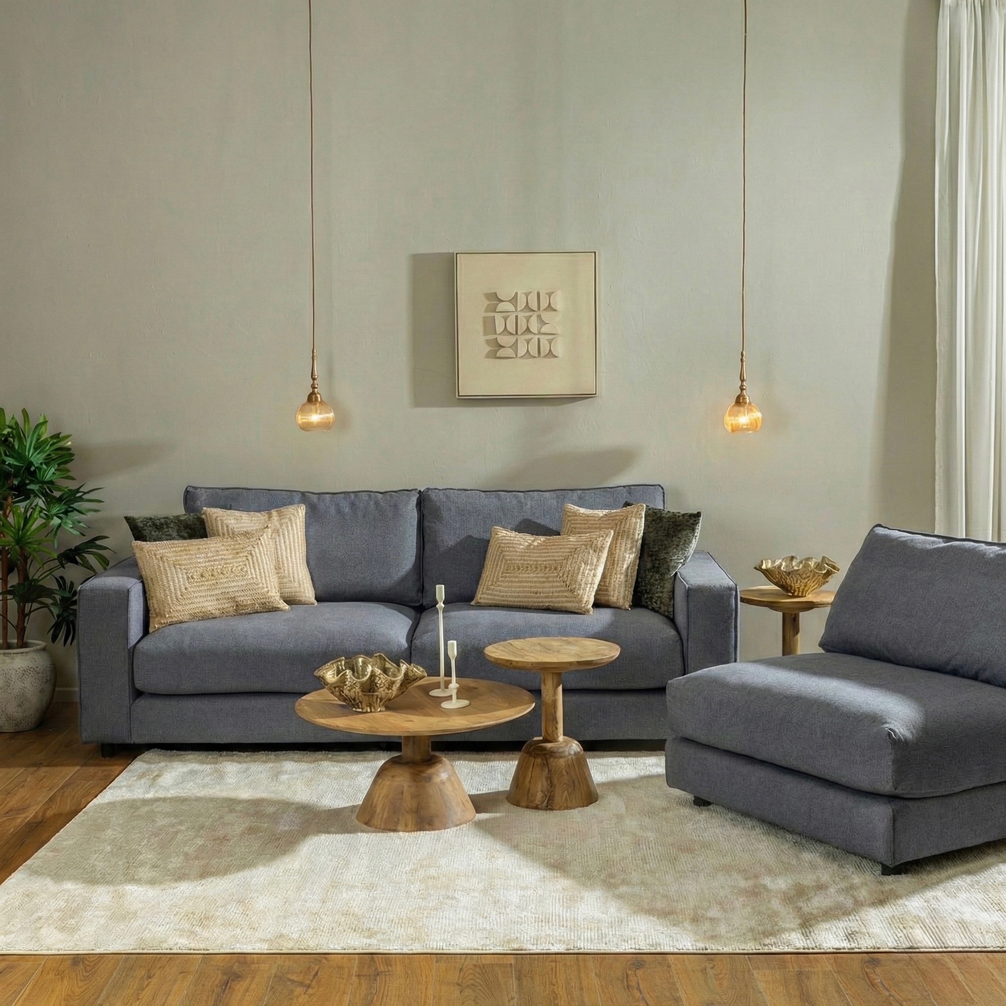 ספה לסלון אפור עיצוב מודרני ספה מודולרית שולחנות סלון עגולים