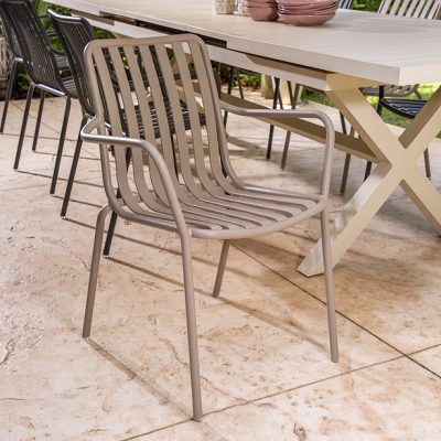 כיסא אלומיניום מעוצב ריהוט גן ידיות חאקי