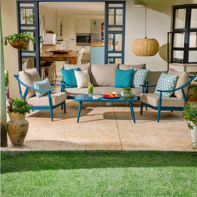 מערכת ישיבה לגינה ריהוט גן מעוצב אלומיניום עמיד ספה וכורסאות