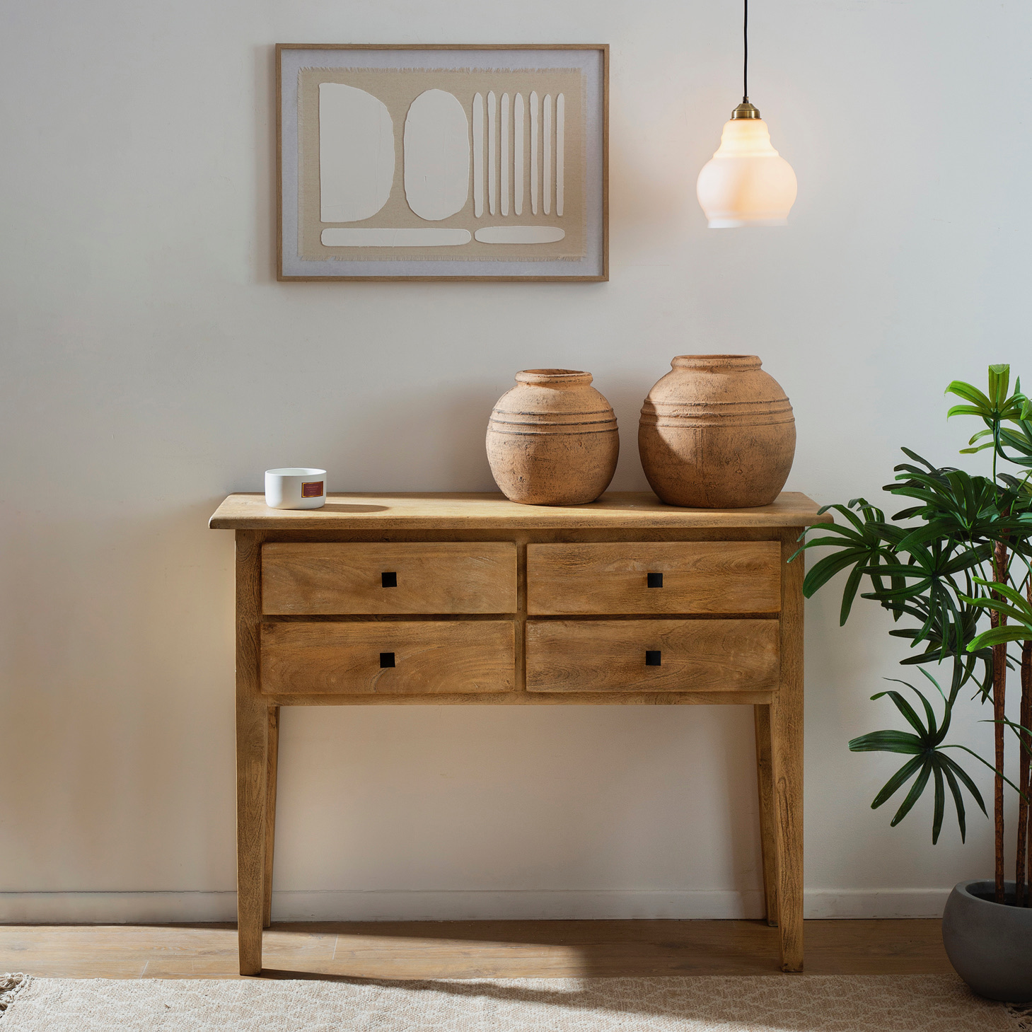 קונסולת כניסה מגירות אחסון עץ מלא ידיות מתכת עיצוב כפרי