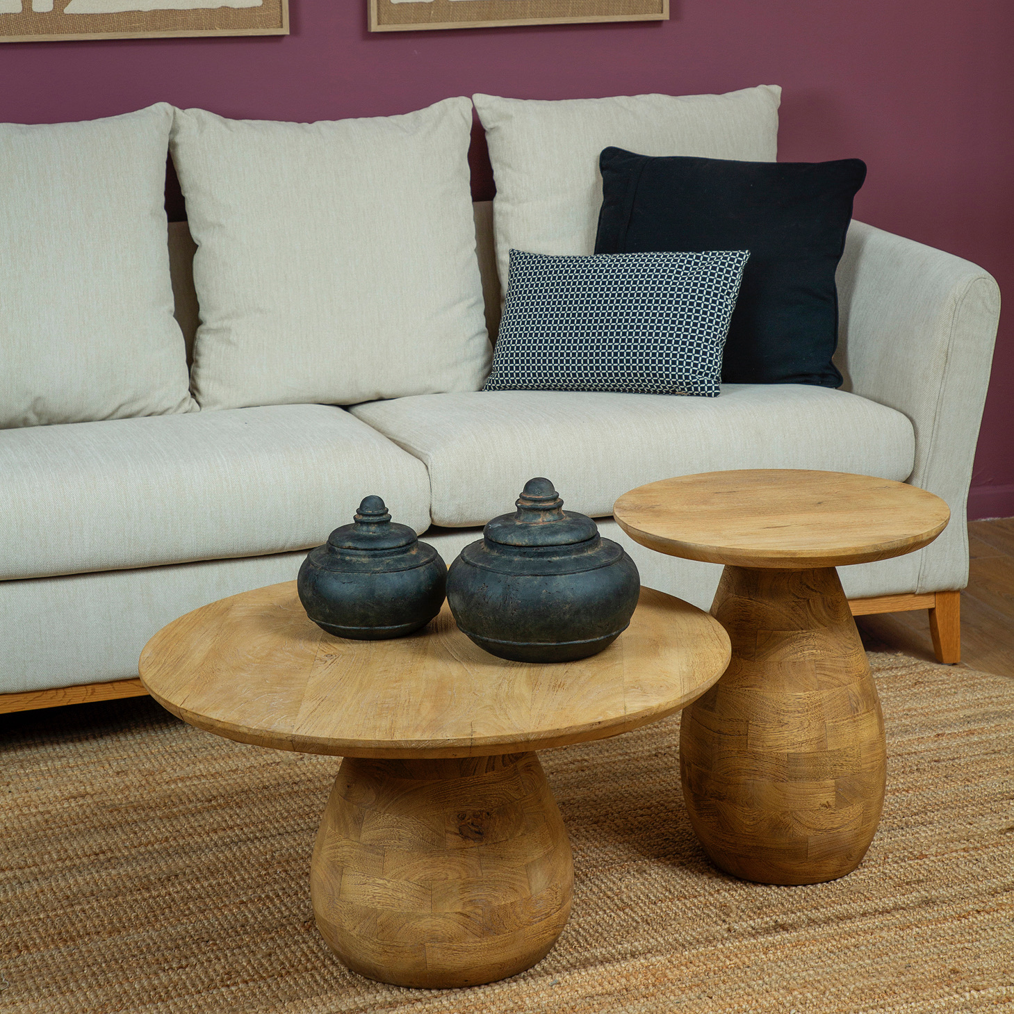 שולחנות עץ מלא סט שולחנות לסלון ספה מעוצבת