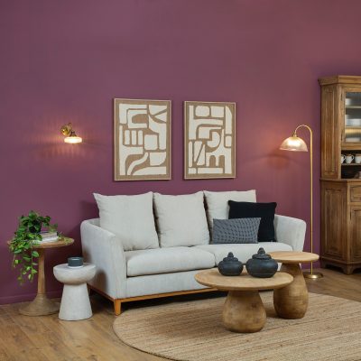 ספה מרווחת עיצוב כפרי מודרני שולחנות סלון עגולים עץ מלא