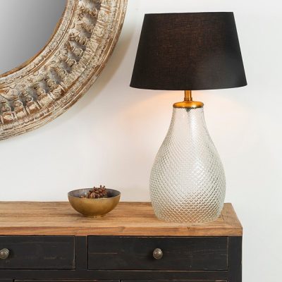 מנורת שולחן מעוצבת אהיל בד רגל זכוכית תאורת אווירה