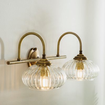 מנורת קיר כפולה זרוע פליז זכוכית עגבנייה שקופה עיצוב כפרי