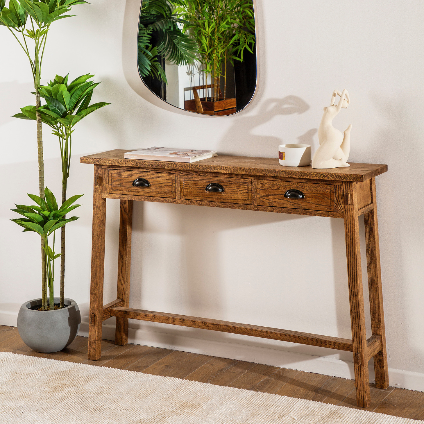 שידת כניסה מעוצבת עיצוב כפרי עץ מלא מגירות אחסון