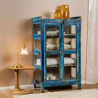 ארון וינטאג' עיצוב כפרי ריהוט וואן פיס זכוכית עץ טיק