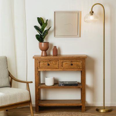 מנורת עמידה מעוצבת פלי וזכוכית שידת כניסה עיצוב כפרי