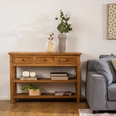 שידה מעוצבת עץ אלון מלא מדפי אחסון אלון טבעי מגירות