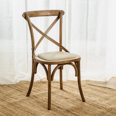 כיסא איקס עיצוב כפרי עץ מלא מושב מרופד ונוח