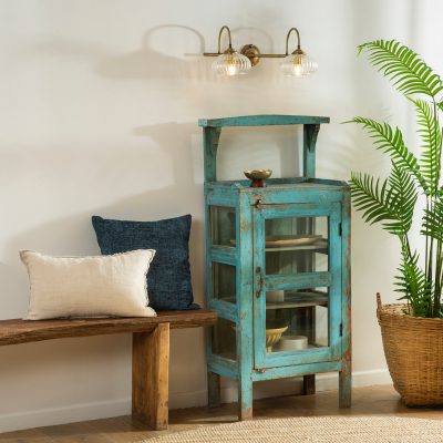 פינה בעיצוב כפרי עץ טיק ריהוט אתני ספסל וארונית