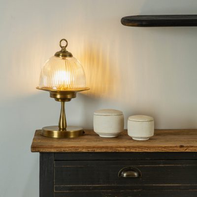 מנורת שולחן מעוצבת טבעת נשיאה פליז עמיד זכוכית שקופה