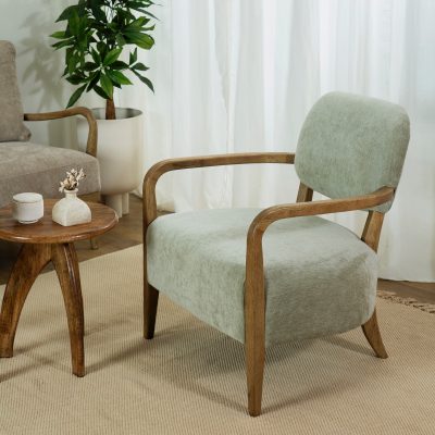 כורסא מעוצבת בד סינתטי נעים ירוק בהיר עץ מלא