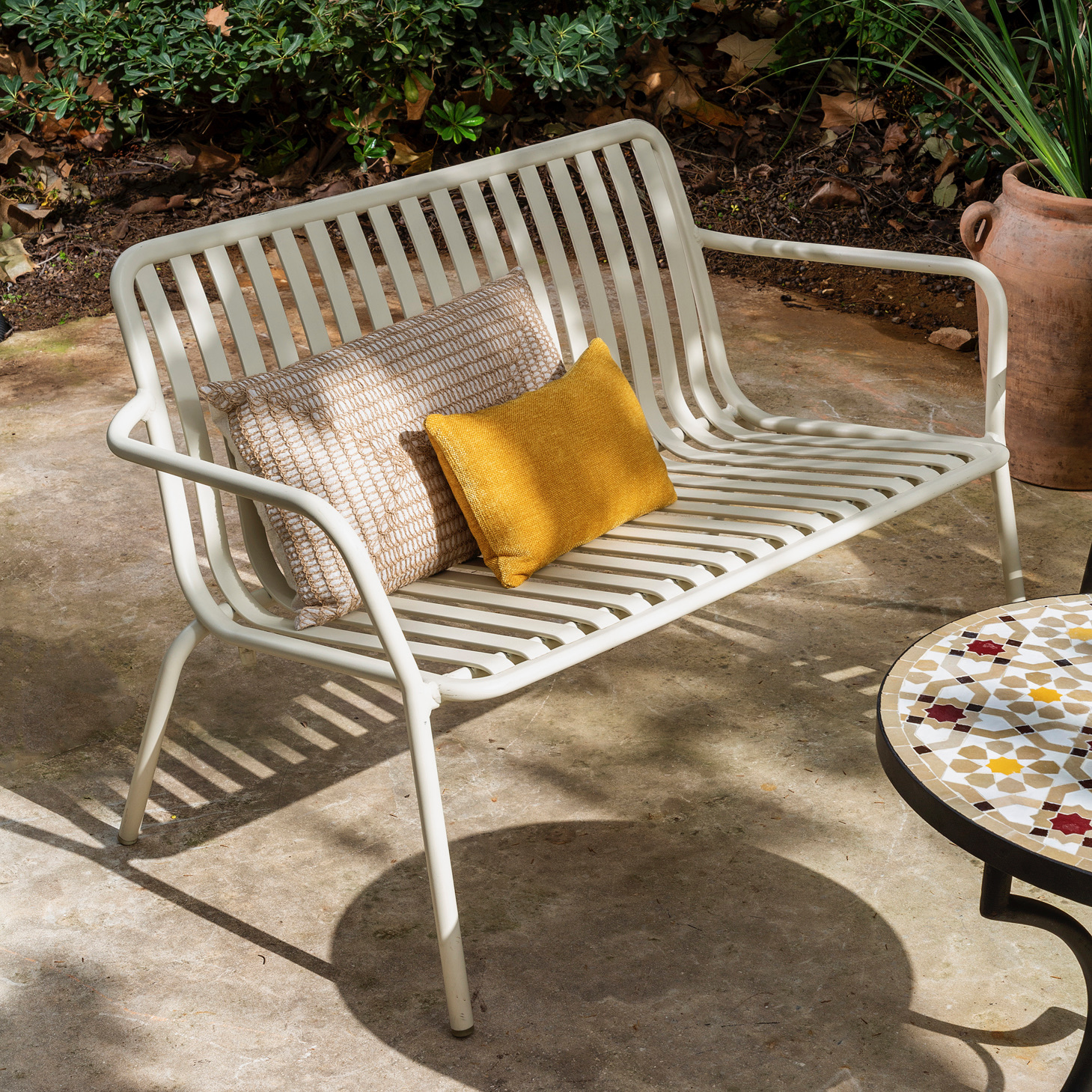 ספסל אלומיניום מעוצב לגינה ספסל סוגי נוח כריות נוי