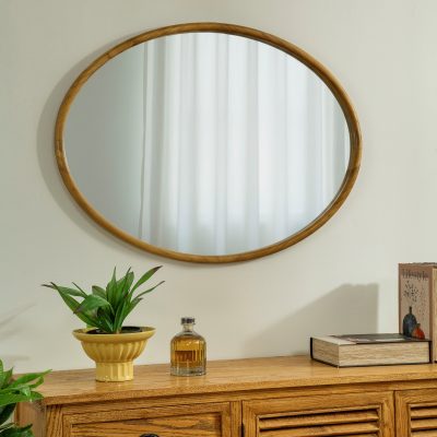 מראת עץ אובאלית עיצוב כפרי עץ מלא שידת אחסון