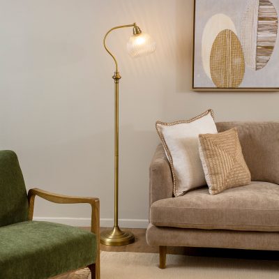 מנורה עומדת רגל פליז איכותי אהיל זכוכית פסים