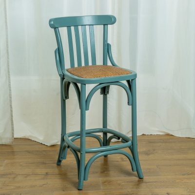 כיסא בר בעיצוב כפרי משענת תומכת תכלת עץ מלא