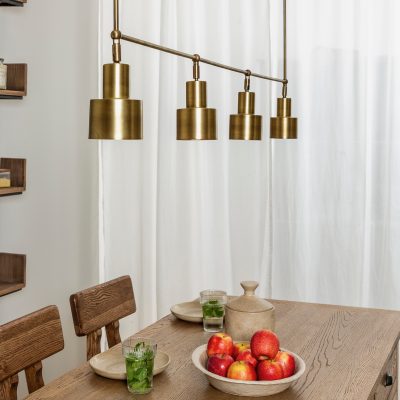 פס תאורה תלוי מעוצב פליז איכותי אי למטבח עץ מלא