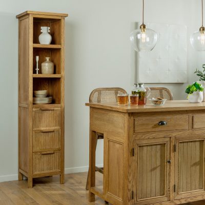 ארון מעוצב מדפי אחסון פתוחים מגירות עץ מלא