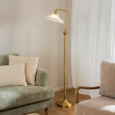 מנורה עומדת רגל פליז יציבה זכוכית שקופה פסים