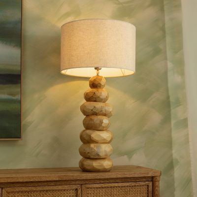 מנורת שולחן עיצוב כפרי אהיל בד עגול תאורה חמה