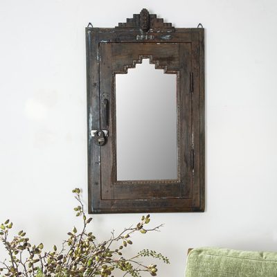 מראת פנים מעוצבת סגנון כפרי אתני עץ טיק