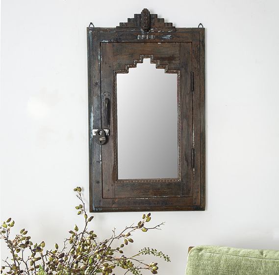 מראת פנים מעוצבת סגנון כפרי אתני עץ טיק